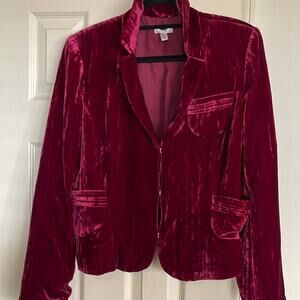 Jacket- cranberry crushed velvet size 12.. like new wear open or 3 clasps/close